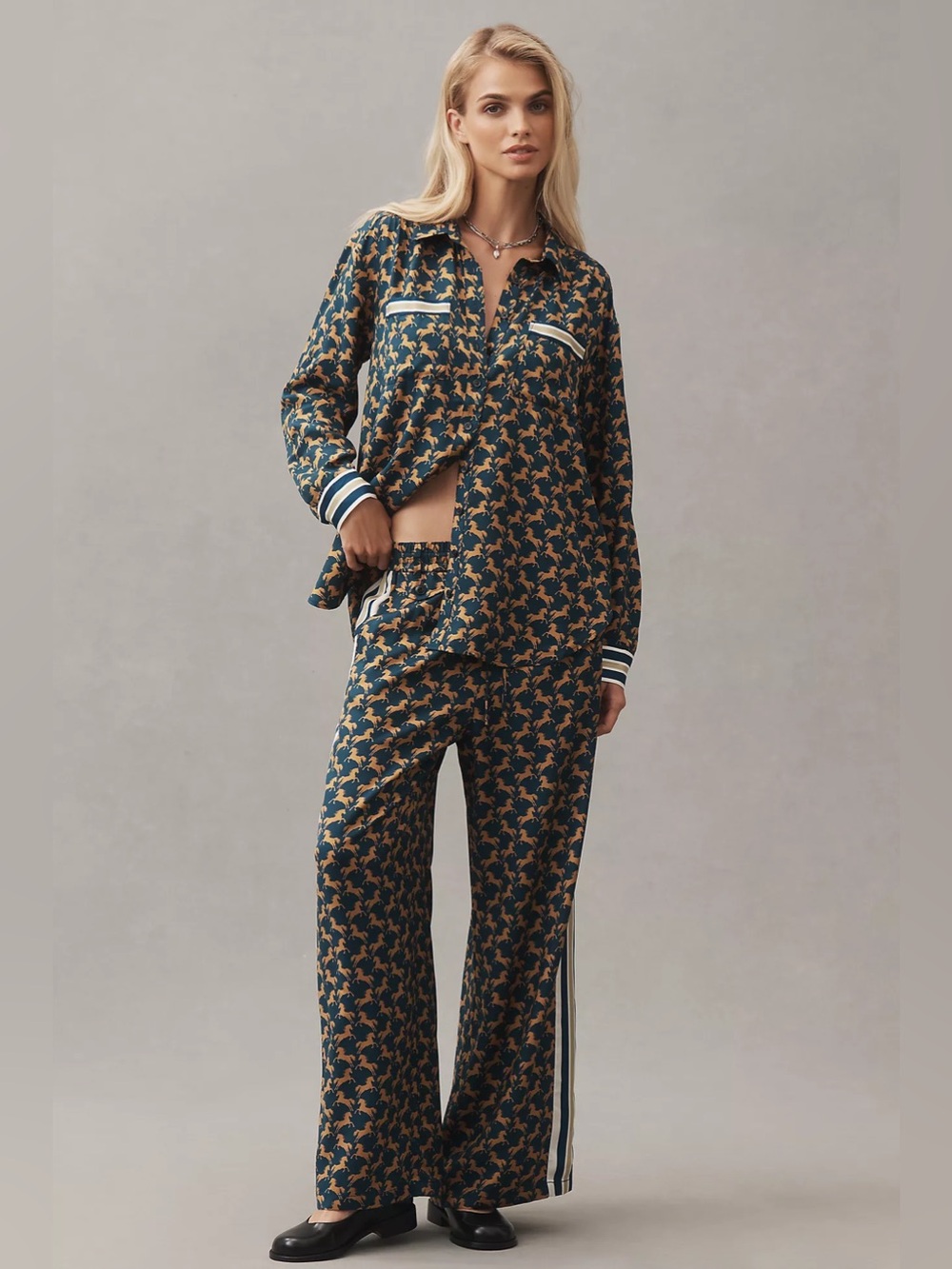 Anthropologie Maeve Rudi Silken Buttondown XL horse print western boho rodeo